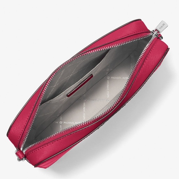 Michael Kors Jet Set Large Saffiano Leather Crossbody Bag Dark Raspberry - Picture 9 of 10